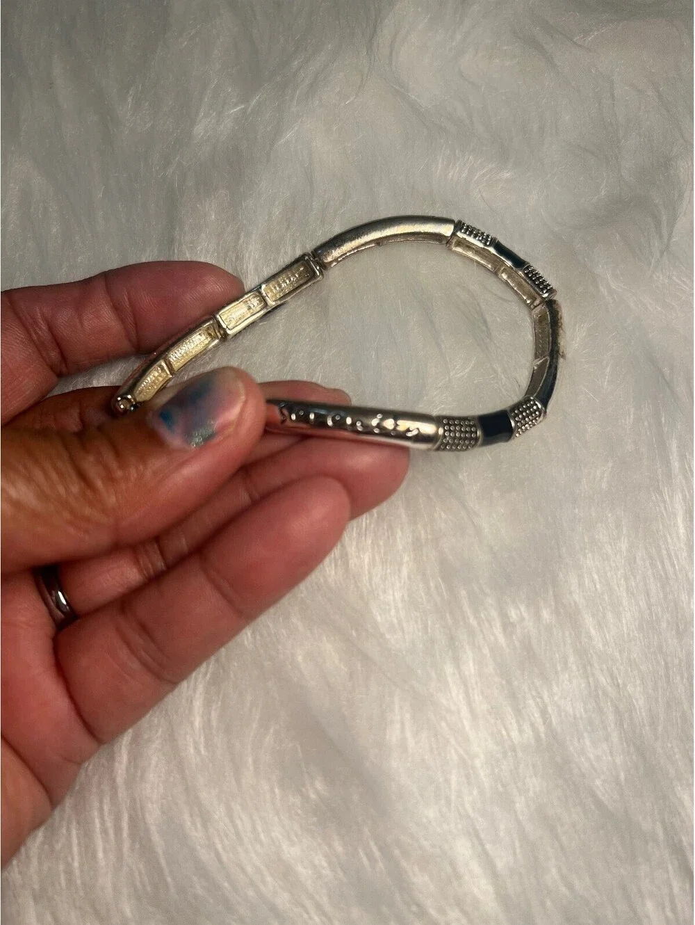 BRACELET brass and Silver Tone with Black Accent and inspirational words 8.5 in